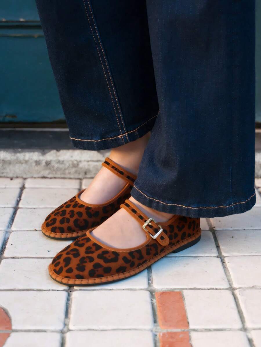 RevReaL Classic Mary Jane Slip-Ons | Lightweight And Comfortable, Available In Multiple Colors - LEOPARD - View 1