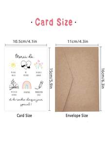 1pc Funny French Thank You Card With Envelope, Express Gratitude To Family, Teachers, Friends, Employees And Bosses For Work, School, Unusual Items, Interesting Thank You Card With Cartoon Decoration In Black Text - Multicolor - View 5