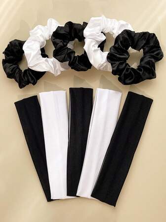 10 pièces Accessoires de cheveux vintage mode sport minimaliste respirant et absorbant la transpiration. Ensemble de chouchous + bandeaux de sport. Convient pour le port quotidien et les tenues de sport, les fournitures scolaires, les cadeaux, la tenue de gym, les bandeaux, les serre-têtes