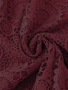 Đầm chữ A trơn cổ chữ V ren cỡ lớn, đầm tay ngắn thanh lịch viền ren xếp nếp cho mùa xuân và hè, quần áo cỡ lớn dành cho nữ, thích hợp cho kỳ nghỉ. - Màu Đỏ Sâu - Xem 4