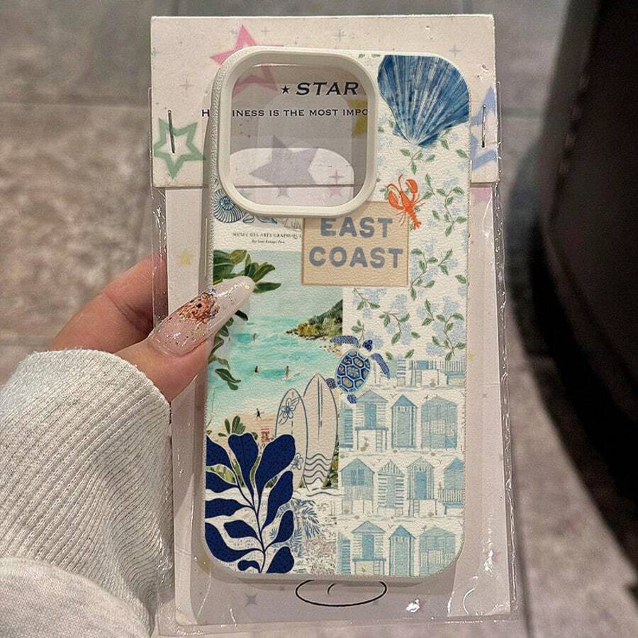 1个TPU材质海洋海龟冲浪板图案手机壳，兼容/防水防震防摔防刮 - 白色 - 查看 1