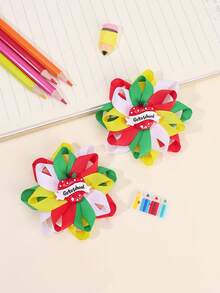 6 件装女童开学发饰花朵形蝴蝶结鳄鱼夹可爱甜美字母铅笔发夹彩色开学第一天发夹新学期礼物发夹儿童发饰 - 彩色 - 查看 12