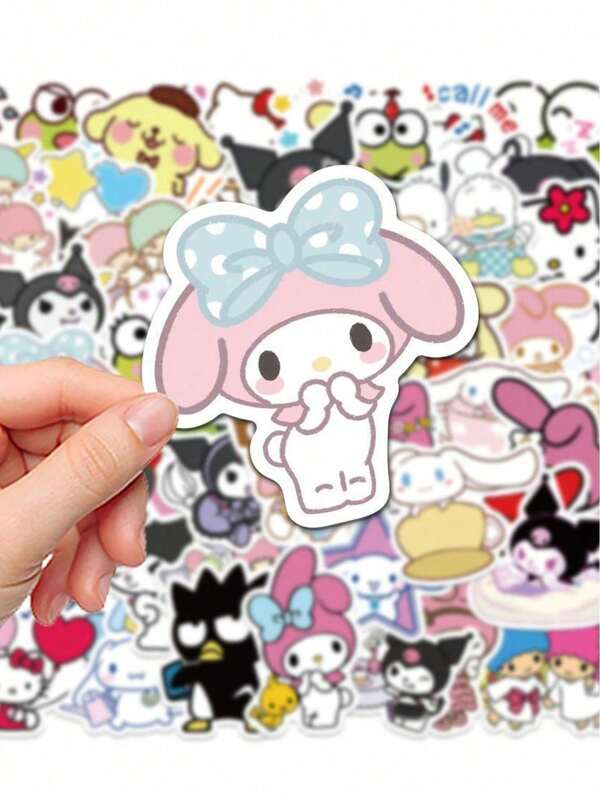 600pcs/500pcs/400pcs/300pcs/200pcs/100pcs/50pcs Assorted Sanrio Characters Cartoon Stickers, Kawaii Hello Kitty, Melody, Kuromi, Gift For Teenage Girls, Suitable For Notebook, Laptop, Luggage, Phone, Bicycle, Water Bottle, Guitar, Skateboard, Stationery