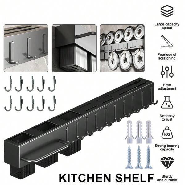 Hakenleiste,Wandregal Küche,Küchenstange Ohne Bohren,Wand Küchenutensilien Rack
