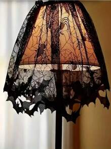 1 Pieza de Cortina Valance de Encaje Negro con Telaraña, Decoración de Fiesta de Halloween, Bufanda para la Chimenea, Cortina para Puerta, Pantalla de Lámpara, Cortina Corta Tipo Cenefa Apropiada para Gabinete, Cocina, Decoración del Hogar, Decoración de la Habitación