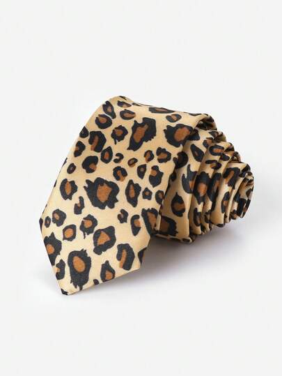 1 件印花领带，窄版，带有音符、豹纹、波尔卡圆点、扑克牌图案，时尚独特，适合商务聚会和婚礼配饰