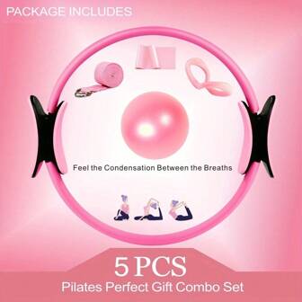 Set da 5 in 1 per il benessere: Cerchio yoga + Palla + Cintura + Fascia di tensione + Set anello di resistenza - Attrezzatura fitness portatile per la casa con borsa per il trasporto | Regalo di fitness alla moda per le donne