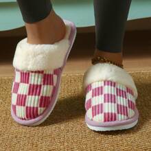 1 Coppia di Eleganti Ciabatte da Donna con Motivo a Quadri, Pantofole da Casa per Donne, Autunno/Inverno