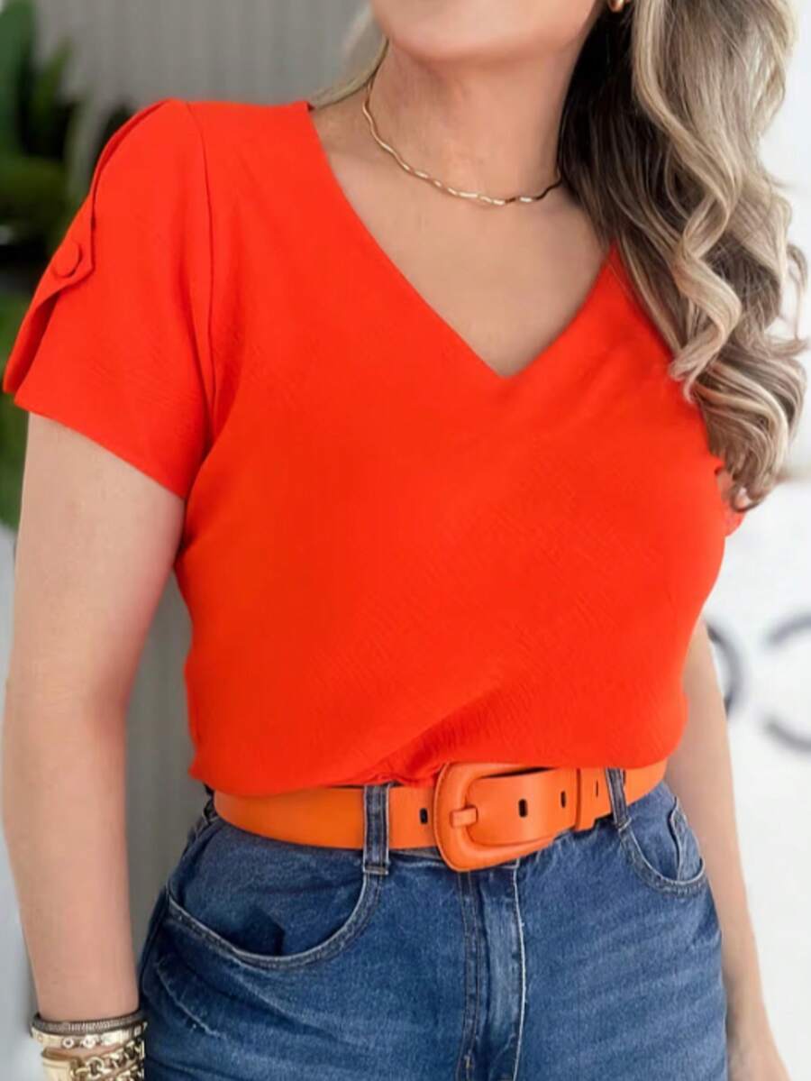 CLOTHING WOMEN'S SHORT SLEEVE V-NECK DUNA BLOUSE - 橘色 - 查看 1