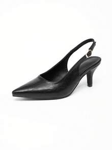 Pointed Toe Slingback High Heel Sandals With Ankle Strap, Hollow Out, Suitable For Wedding And Fashionable - Black - View 8