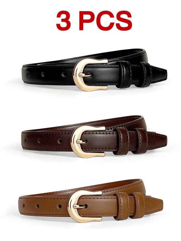 1/2/3pcs Simple & Versatile Waist Belt, Simple Buckle Casual Women Jeans, Summer Decor Belt Summer, School Fall, Autumn, Halloween