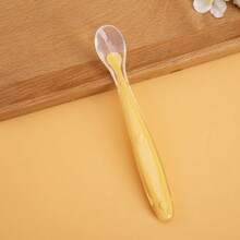 KUNT 1pc Smiling Face Silicone Feeding Spoon With Soft Tip, Baby Training Spoon With Long Handle