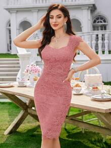 MIUSOL 甜心领花蕾丝鸡尾酒紧身连衣裙、派对连衣裙