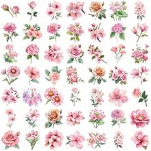 50 PIEZAS Pegatinas rosas Pegatinas de flores Pegatinas de plantas Pegatinas de naturaleza Pegatinas de jardín Pegatinas florales Pegatinas transparentes Pegatinas de vinilo resistentes al agua a granel para patineta, equipaje, portátiles, parachoques, suministros para fiestas temáticas