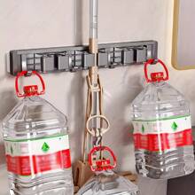 1pc Wall-Mounted Metal Broom Holder Rack With Adjustable Hooks, Suitable For Bathroom, Kitchen, Garden, Laundry Room, Garage Storage Organizer - Powder Coated Surface, Space-Saving Rack For Broom, Mop, Tools, Shelves