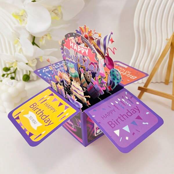 Tarjeta de cumpleaños pop-up 3D hecha a mano con pastel, globos y confeti - Mecanismo interactivo, colores vivos - Regalo único para estudiantes, hijas, sobrinas, él o ella - Estilo caprichoso para cumpleaños, aniversarios, Día de San Valentín, papelería festiva | Diseño festivo | Elementos decorativos, decoraciones de cumpleaños