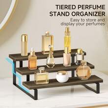 Wooden Display Riser Stand, 4 Tier Perfume Display Stand, Perfume Organizer With Metal Stand For Dresser, Display Shelf For Cologne, Spice Rack, Figruine, Cupcake - 3 Tier-Brown - View 8
