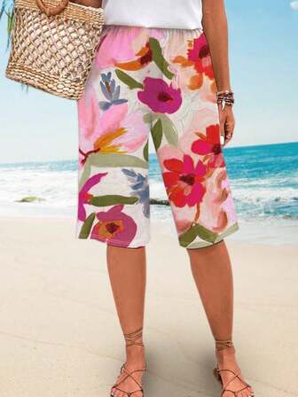 时尚轻盈优雅花卉印花女士夏季休闲度假装，适合外出、居家、旅行和工作