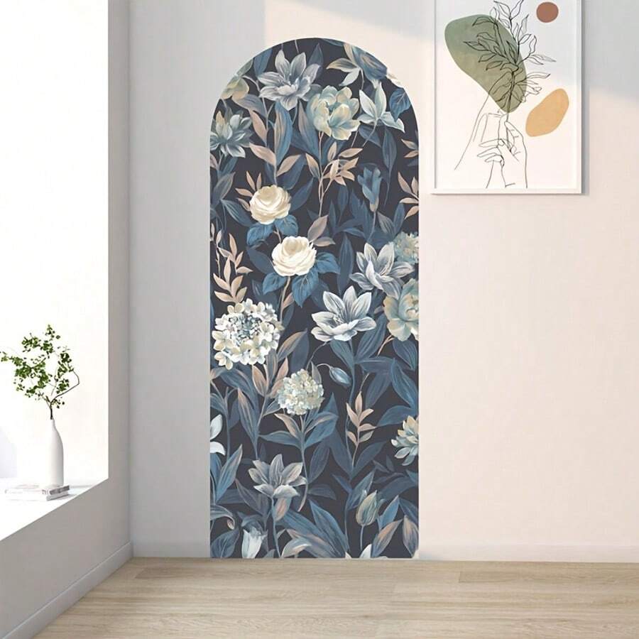 黑色背景奢华玫瑰绣球花墙贴，可移除装饰性 PVC 墙壁壁画，适用于酒店、住宅、办公室、客厅、入口、卧室房间装饰墙面装饰个性化贴纸