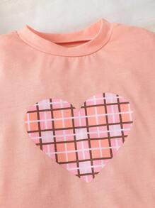Conjunto de 2 piezas de top de manga corta y falda asimétrica con estampado de cuadros para niñas, adecuado para niñas de 4 a 7 años, casual, de calle, de fiesta, look de moda