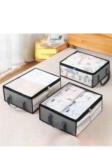 Fabric Storage Bag With Handle, Visible Window Design, Reusable Under Bed Box For Clothes, Books, Toys, Blankets, Bedding, Home Space Saver, Organizer, Under Bed Cabinet, Closet, Bedroom, Dorm