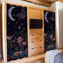 Local Warehouse, Curtains -Moth Butterfly Door Curtain For Doorway, Mushroom Moon Phase Boho Flowers Closet Door Cover Curtain For Bedroom Living Room Closet Door, 1 Panel 34" W X 80" L - 紫蛾_a48 - 查看 4