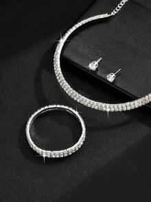 女士波尔卡圆点首饰套装，包括项链、耳环和手链，新娘派对套装，感恩节 - 銀色 - 查看 4