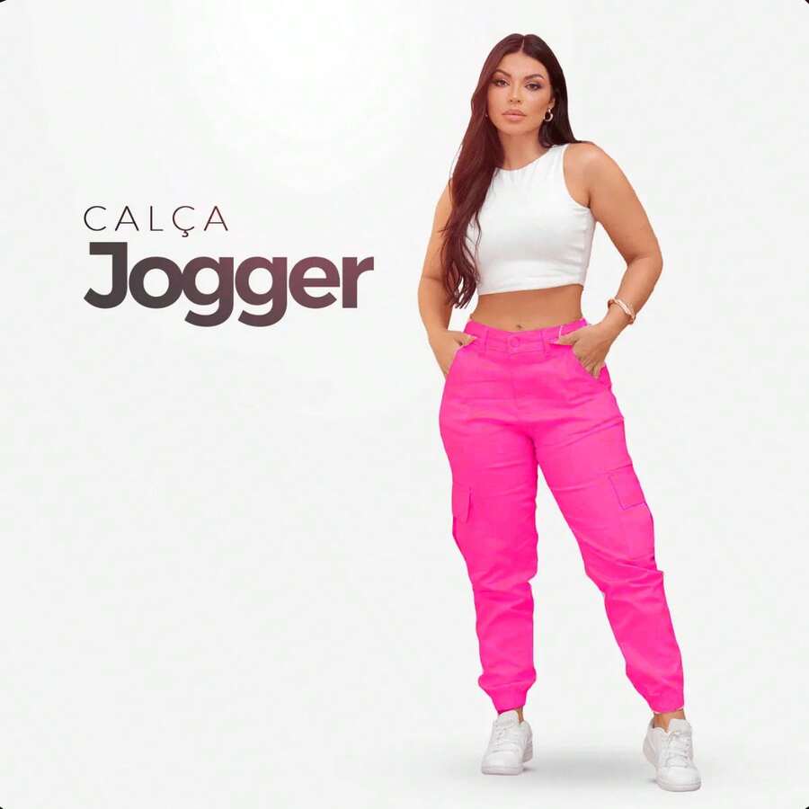 Women's High Waisted Cargo Jogger Pants Premium Twill Side Pocket, Women's High Waisted Cargo Jogger Jeans With Lycra, Women's High Waisted Butt Lifting Cargo Jeans - 玫紅色 - 查看 1