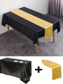 1 Set Rectangular Satin Tablecloth + 1 Set Table Runner, 57.08"X102.3", White/Black/Rose Gold, Satin Tablecloth/Chair Sash/Chair Back Decoration, Suitable For Home, Indoor, Outdoor, Picnic And Camping, Suitable For Decorating All Holidays And Formal Occasions, Applicable To Wedding/Hotel/Restaurant Party/Birthday Party/Easter/Wedding Season