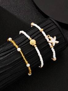 14pcs Simple Bohemian Starfish & Faux Shell Anklets Set, Women's Summer Beach Holiday Date Gift, Casual Daily Party Wear - phong cách 1 - Xem 11