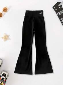 Pantalones acampanados negros con estampado de corazones para niñas, leggings de yoga de alta elasticidad elegantes, pantalones casuales largos de moda para niños