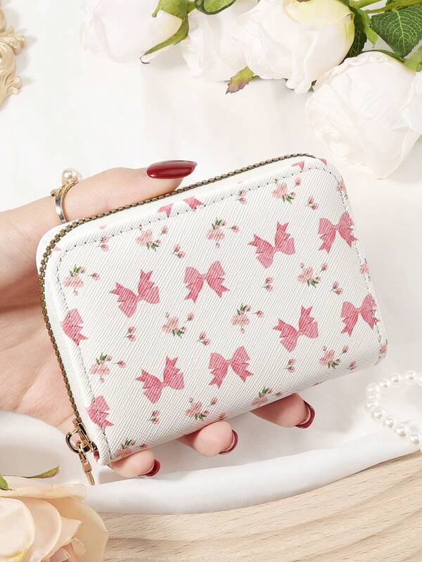 Bow Pattern Short Wallet Handbag Zipper, Coin Wallet Fashionable Zipper, High-Quality Credit Card Storage Bag, Women's Wallet Card Bag,Fashion,Modern,Business,For Anniversary,For Christmas,On Valentine Day,For Birthday Gift,For Gift,For Lover For Women,For Girls,For Lady,For Female,Bag School Supplies For School Dorm Room & Back To School