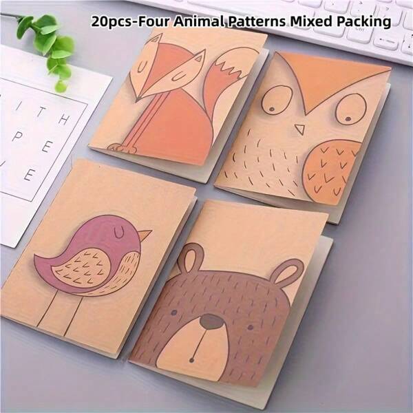20 PCS Cute Cat Animals Kraft Pocket Notebooks, Perfect For Students, Travelers, School Supplies, Office Supplies Mini Journal