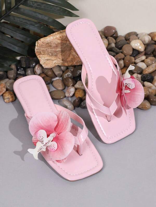 Thailand Boutique Butterfly Orchid Flip Flops For Women, New 2025 Model Flower Thong Sandals For Holiday Beach