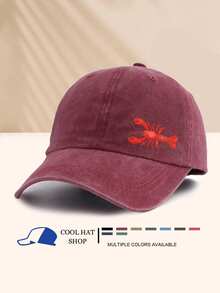 1 件复古水洗龙虾印花棒球帽，酷炫嬉皮嘻哈弧形帽檐帽，可调节防紫外线太阳帽，男女通用爸爸帽 - 水洗帽 - 查看 5