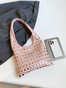 Handmade Retro-Style Woven Beach Shoulder Bag - Pink - View 4
