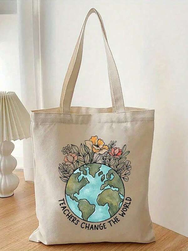 1pc Make Everyday Earth Day Canvas Tote Bag For Women Aesthetic Reusable Grocery Shopping Bags Funny Gift