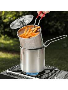 1pc Stainless Steel Deep Fry Pan With Filtering Rack, Great For Crispy Potato Chips, French Fries, Chicken - Essential Kitchen Gadget For Home Cooking - A Trusty Companion For Foodies And Home Chefs - Multi-specification Fryers - View 10