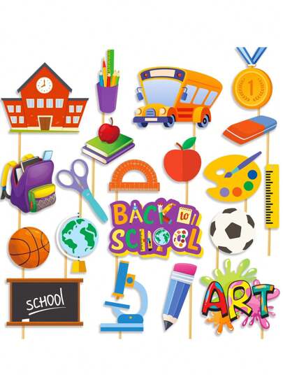 20 peças - Adereços para cabine de fotos, decorações para festa de volta às aulas, acessórios para cabine de fotos de formatura da Joyin Toy, acessórios criativos para cabine de fotos em papel para festa, decorações para festa de volta às aulas, presentes de aniversário de verão, casamento, praia, material escolar, decoração de quarto