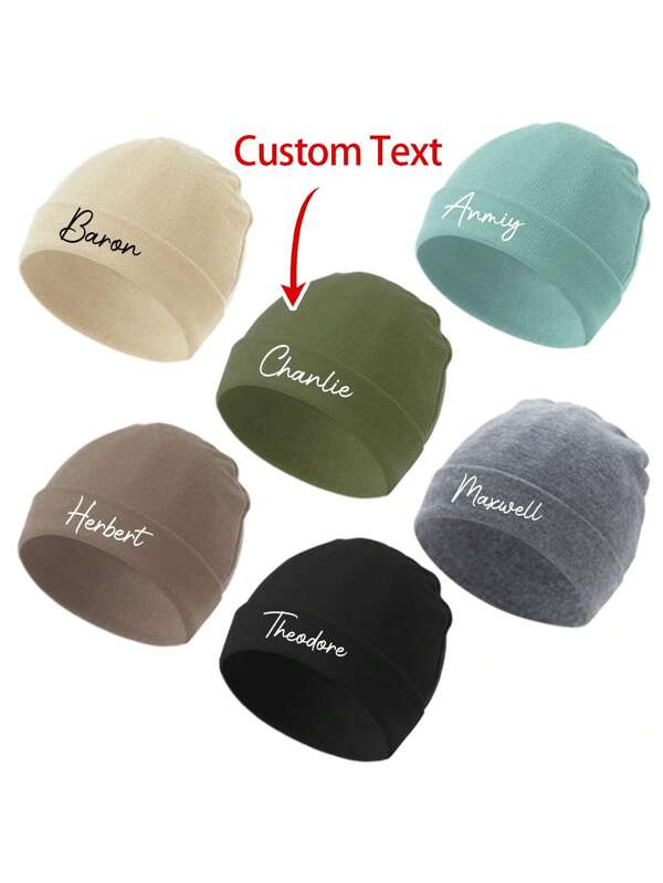 1 peça de chapéu personalizado com nome de bebê, uso diário para recém-nascidos, anti-arranhões e quente, adequado para todas as estações, gorro personalizado com nome impresso e logotipo, presente para bebê menino/menina, presente ideal para chá de bebê