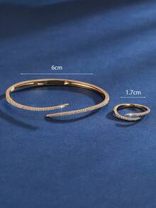 2pcs Jewelry Set: Bracelet And Ring, Minimalist And Fashionable, Double Pointed Cubic Zirconia Sparkling, Luxurious Style, Suitable As A Gift Or For Daily/Holiday Wear, For Women - Multicolor - View 8