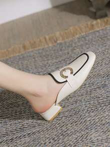 Women Thick Heel Mule Slide Loafers, Backless Comfort Retro Slip On Shoes, Spring & Summer 2025