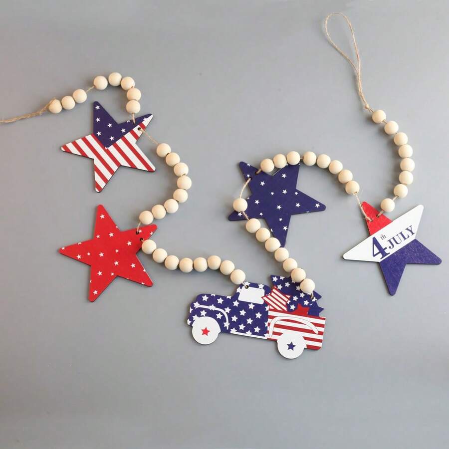 4th Of July USA Wooden Bead Garland - Colorful Patriotic Banner Decor For Home  Party - Blue - View 1