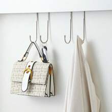 2 Silver Double S Metal Traceless Hooks, Portable And Easy To Install Without Holes, Suitable For Home Cabinet Doors, Dormitories, Wardrobes, Bathroom Door Backs, And Student Dormitories