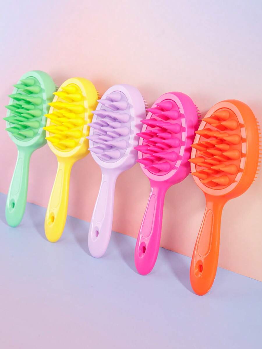 Cepillo desenredante de color caramelo en 1/2 piezas - Cepillo desenredante y cepillo de champú de mango largo con cerdas suaves de silicona para un masaje relajante del cabelludo, perfecto para uso diario en cabello húmedo o seco, adecuado para todo tipo de cabello incluyendo rizado y grueso