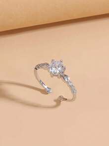 5pcs Elegant High-End Geometric Heart Shape Copper Material Synthetic Cubic Zirconia Women's Rings Set, Suitable For Party, Wedding, Holiday, Gift - Silver - View 11