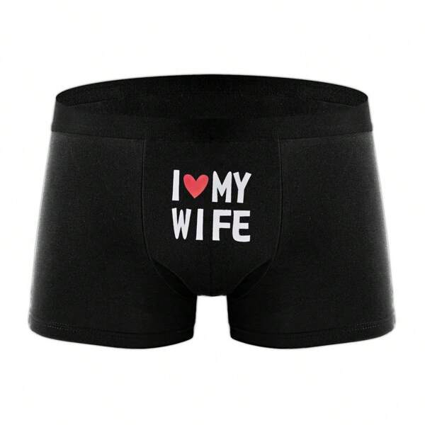 1 pièce Boxer-brief pour hommes avec l'impression "JE T'AIME, MA COPINE" - Super confortable, haute élasticité, respirant, léger, porter décontracté, cadeau parfait pour la Saint-Valentin, sous-vêtement confortable au quotidien | Sous-vêtements avec imprimé mignon | Lingerie douce, cadeau pour petit-ami/mari pour la soirée de la Saint-Valentin