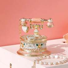 1pc Vintage Telephone Enamel Jewelry Box, Home Decor Accessory, Ring Box, Jewelry Organizer, Retro Craft, Luxury Elegant Jewelry Box, Delicate Decoration, Suitable For Jewels, Rings, Earrings, Bracelets, Daily Storage And Organization, Also As A Small Gift For Friends For Women Storage Organizer Travel Essentials Back To School Dormitory Storage