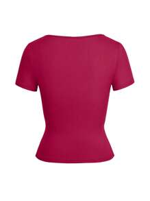 Vaiaye 感恩节纯色针织方领性感修身Y2K短款上衣，腰部设计，适合日常休闲穿着和新年装扮