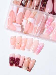 96片（4种混合款式）3D凝胶美甲贴纸，包含花卉图案和仿珍珠，方形法式贴片，矩形贴片，完美贴合亚克力美甲，内含：1瓶果冻凝胶和1把指甲锉，易于佩戴，粉色法式、浅蓝色法式、白色法式美甲贴纸，适合夏季美甲，是女性日常工作、派对等场合的理想美甲用品。 - 彩色 - 查看 5